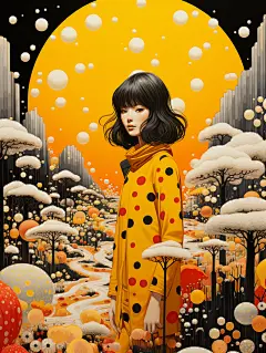 富有想象力的奇幻风景插画海报金黄色