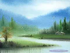 水彩意境！写意水彩风格山水壁纸