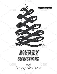 圣诞树素描孤立在白色的背景。圣诞快乐。手绘云杉的剪影。