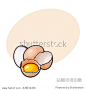 Whole and cracked, broken chicken egg with yolk inside, sketch style vector illustrationwith space for textHand drawn, sketched raw, uncooked chicken eggs, whole and broken