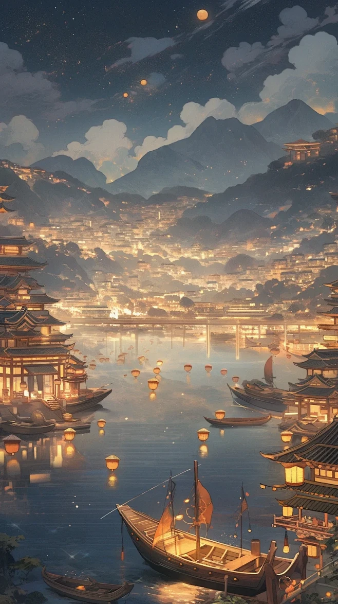 大唐盛世繁华夜景，长安，古风场景壁纸-花瓣网