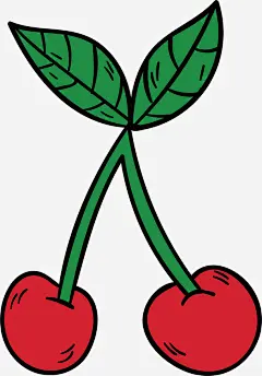 红色樱桃矢量图高清素材 彩色 手绘 描边 根茎 樱桃 水果 绿色叶子 矢量图 免抠png 设计图片 免费下载