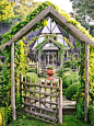 "Twin arbors add storybook charm to the 1929 Tudor home."