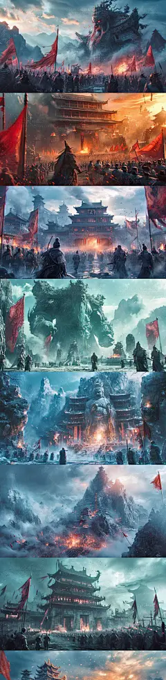 AI战争场景设定图 影视游戏战斗场景概念设计 背景插画临摹素材