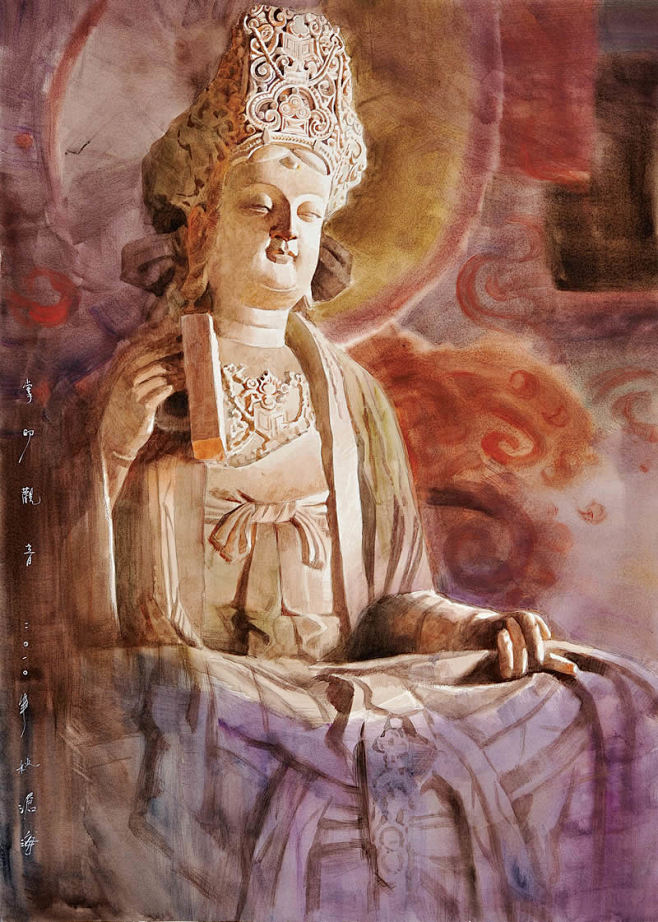 水彩画田沧海佛像雕塑系列