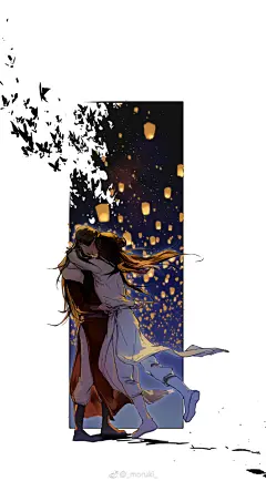 #天官赐福# 最开始的构想和成品图差挺多的......没有把动态画出来其实原本是想让孔明灯的静去衬托花怜的动的......【能力硬伤】 ​​​​