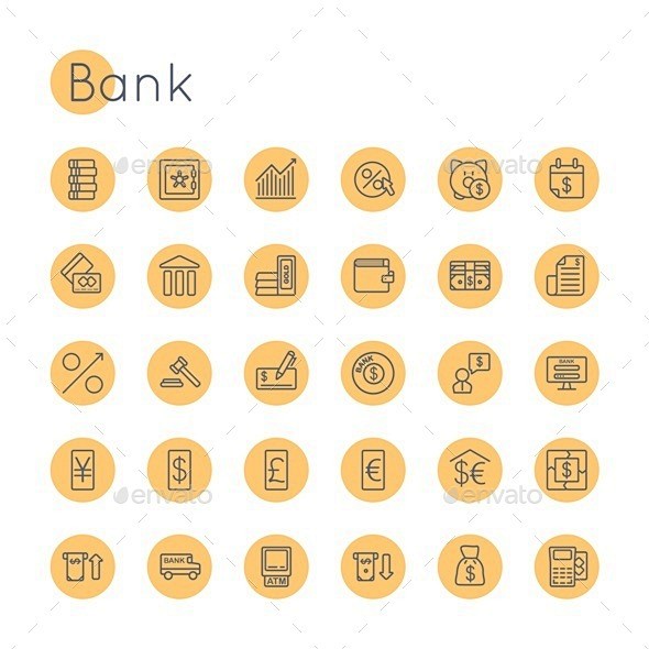 矢量圆——商业银行图标图标Vector Round Bank Icons - Business Icons银行、资本、现金、支票,硬币,信用卡 ...