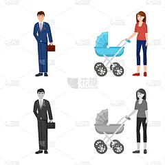 性格,标志,头像,商务,专业人员,家庭,母亲,婴儿车,设计,爱
