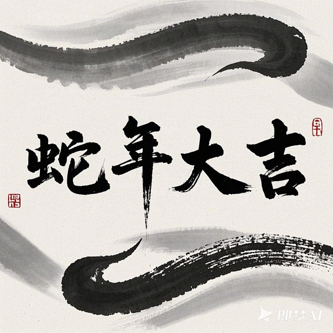 请用大性毛笔字生成“蛇年大吉”四个横版的...