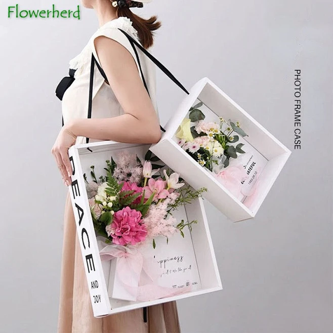 7.98US $ 30% OFF|Photo Frame Box Flower Wrapping Window Hand Carry ...
