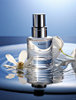Product Photography::1.5, advertising shot, product suspended in air, big brand skincare, liquid, flowing, minimalist style, style ranges from white to light silver, serene image, high class feel, rich details, shot with Hasu camera, shallow depth of fiel
