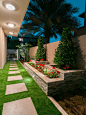 Inspiration for a small contemporary side yard formal garden in Other with a garden path and concrete pavers.