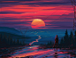 General 4000x3000 digital art women Sun landscape sunset path illustration fantasy art