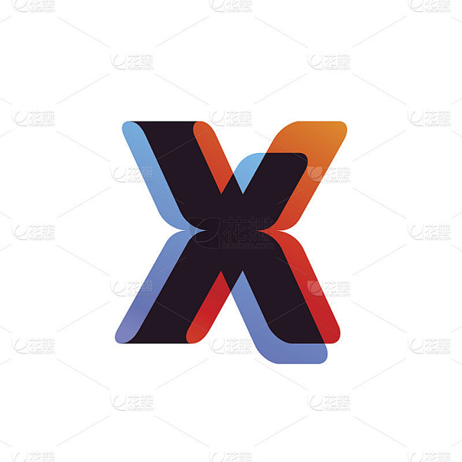 字母X图标由彩色叠加丝带形成。