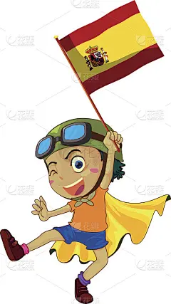 手持西班牙国旗的男孩