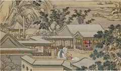 中国风国画古代名人名画丁观鹏 郎世宁等合画弘历岁朝行乐图轴一局部