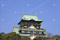 天守阁,日本城堡,大阪市,大阪府,天空,水平画幅,无人,蓝色,日本,建筑结构