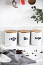 How gorgeous are these minimalist kitchen containers for coffee, tea + sugar?