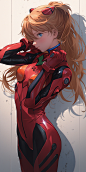 Asuka from Evangelion, dynamic pose, anime waifu 20 - years - old