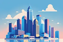 梦幻都市风景城市剪影扁平插画图片