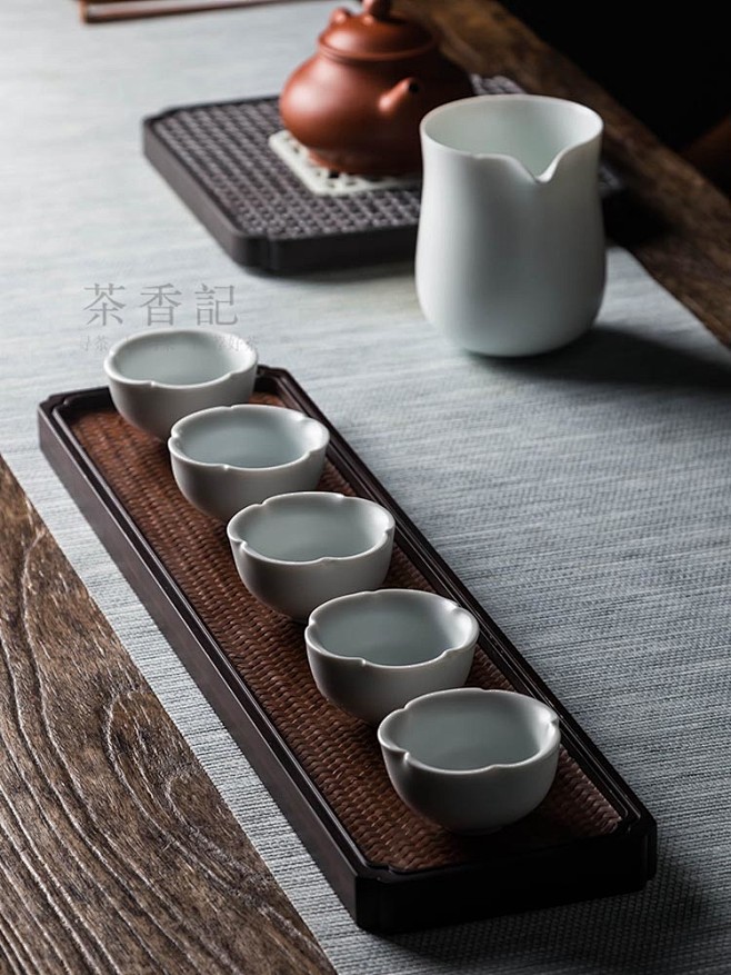 茶香记 重竹席面长杯托 竹编 漆器 茶杯...
