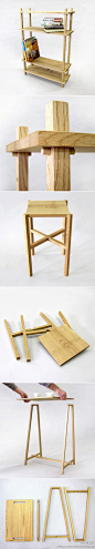 【结构】 这是毕业于罗德岛设计学院的Louie Rigano设计的一组木家具，不用任何五金件就可以轻松组装。