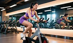健身房骑动感单车健身的美女图片