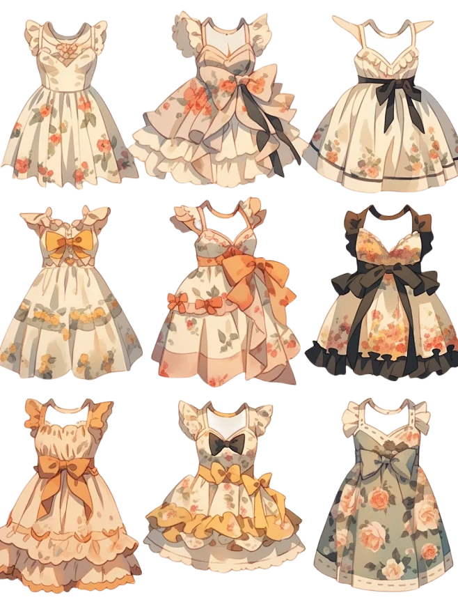 连衣裙｜oc穿搭洛丽塔服设手帐插画素材43弹-花瓣网
