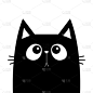 Cat head face black silhouette looking up. Kawaii 