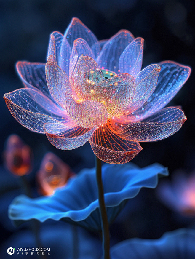 纺纱半透明刺绣荷花ai绘画发光效果Mid...