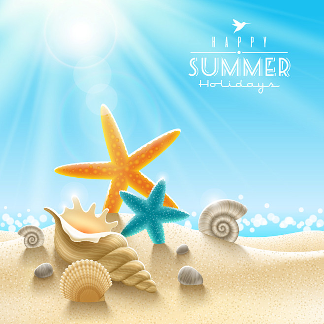 夏日沙滩海星背景矢量素材，素材格式：EP...