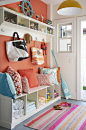 Coral walls add a splash of color! #decor #organization