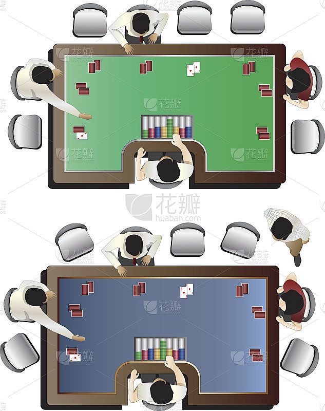 赌场家具，扑克桌顶部视图的室内，矢量插图