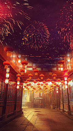 烟花古镇春节背景素材(650×1155)neverlosehope采集到