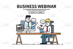 平面直线矢量可编辑图形网站插图，商务研讨会