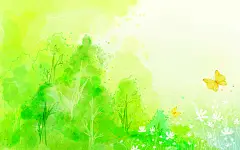 手绘水彩森林风景插画素材