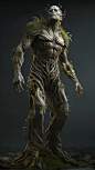 Earth elemental with skin made of diorite, hyperrealistic character design, cinematic lighting, earth roots monster