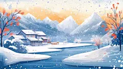 冬日山川风景插画