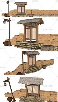 中式民宿入口景墙sketchup模型
