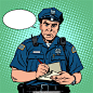 警察海报漫画风格人物矢量素材 对话框 交警 绿色 欧美漫画 卡通
