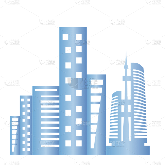 扁平-渐变城市建筑剪影贴纸5