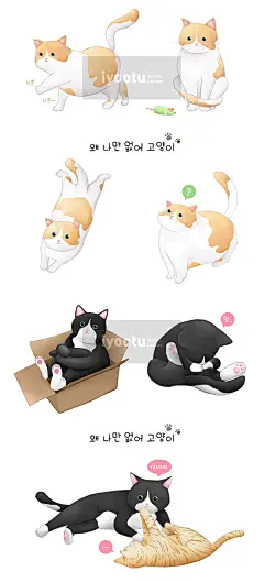 手绘卡通可爱动物宠物猫咪玩耍插图海报psd设计素材源文件973107-淘宝网