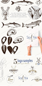%name 手绘素描海鲜鱼类铅笔画平面VI包装图案logo菜单设计印刷矢量素材