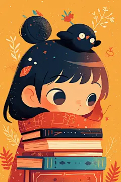 小孩阅读绘画创作