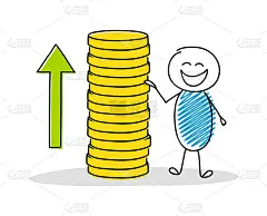 商业概念与手绘棍显示硬币堆叠。向量。