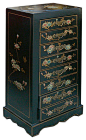 Chinese Black Leather Flower Butterfly Motif Multiple Drawer Jewelry Cabinet asian-storage-and-organization
