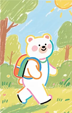 手绘动物背着书包去上学