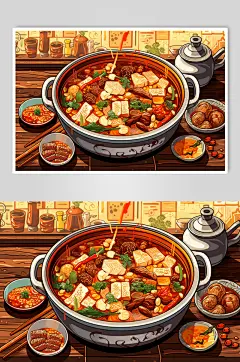AI数字艺术火锅美食插画