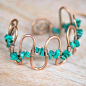 Artisan Copper Bracelet with Malachite, Handmade, Wire Wrapped