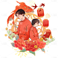 卡通感春节情侣元素贴纸